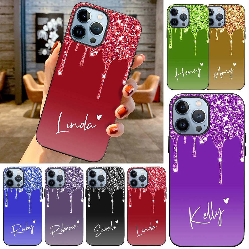 Bling Print Personalised Phone Case For iPhone 16 Pro Max 13 12 11 14 15 8 Cover