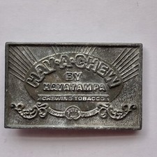 VINTAGE 1970S HAV-A-CHEW BY HAVATAMPA CHEWING TOBACCO SOLID BRASS BELT BUCKLE