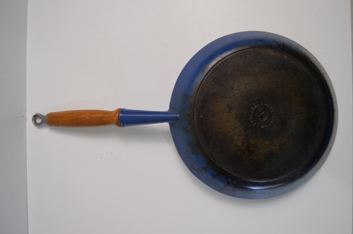 Vintage Le Creuset France #26 Skillet Wood Handle Collectible Blue Cast Iron 10"