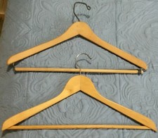 2 Vintage Wooden Pant Hangers 1 w/Metal Pant Clip 1 Without Clip Hanger