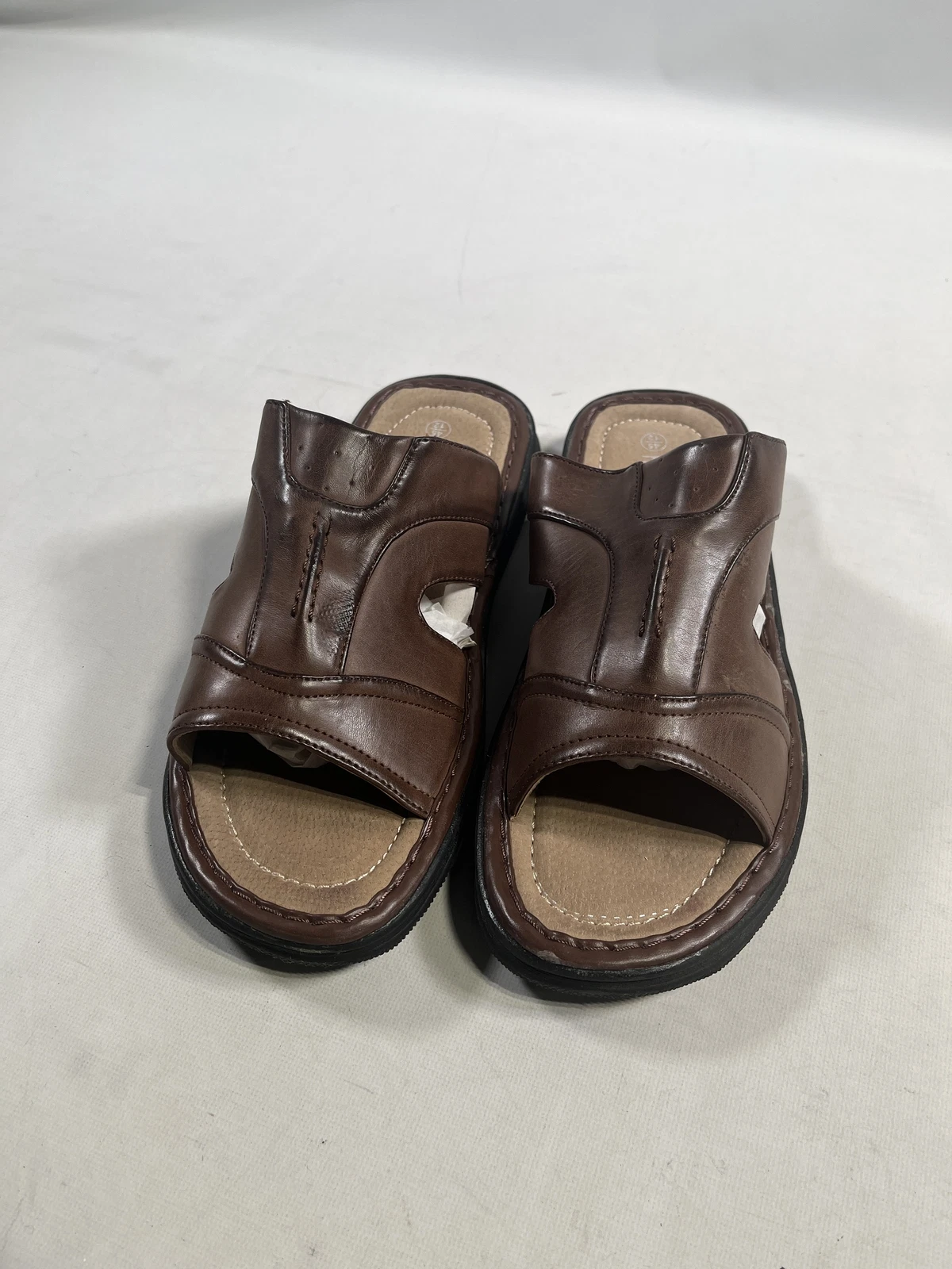 Mens Franco Vanucci Brown Leather Slide On Sandals 12 NEW
