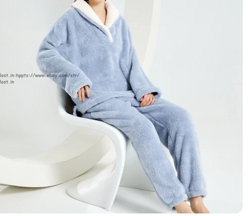 Neu Damen Flauschig Pyjama Set Weich Bequem Fleece Nachtwäsche Winter Flauschig Loungewear - Bild 22 von 28