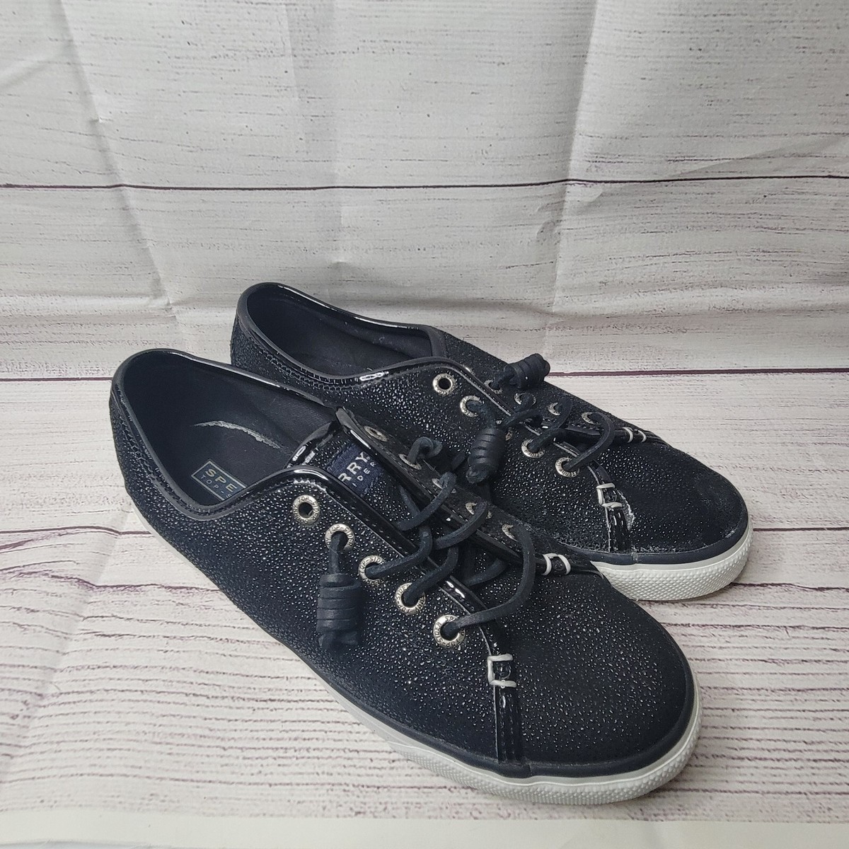 Womens Sperry black sparkling low top slip on shoes size