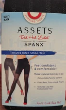 ASSETS SPANX Red Hot Label Women’s Black Textured Three Stripe Stretch Tights 1