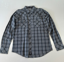 Rock 47 By Wrangler Mens XL Pearl Snap L/S Western Grey Shirt Embroidered Design