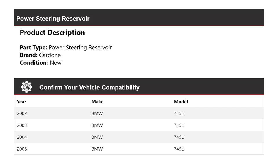 Depósito de dirección asistida Cardone 2003 2004 para BMW 745Li 2002-2005 Foto 2 de 3