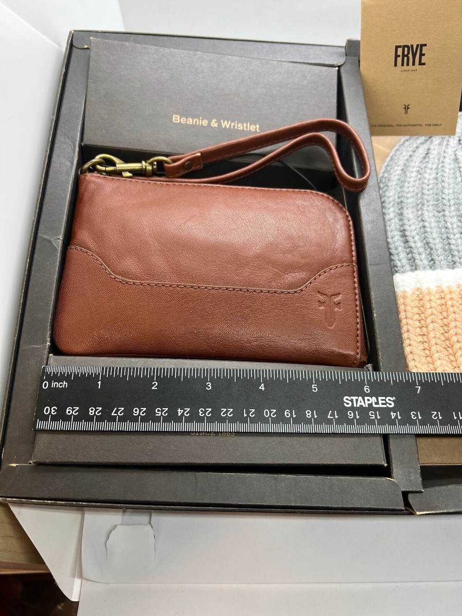 Frye Brown Leather Color Block Wristlet and Beanie Hat  display picture 3