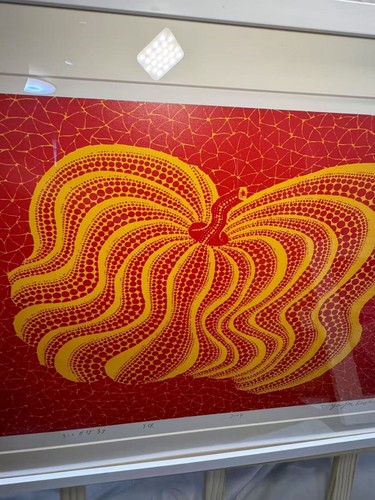 Yayoi Kusama Silk Screen Printing Pumpkin Signed Framed Yellow Red - Picture 2 of 7