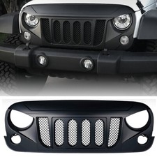 Black Front Grill Bumper Hood Mesh Grid Grille For Jeep Wrangler Jk Jku 2007-18