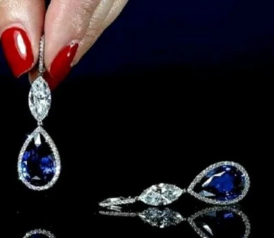 4.50Ct Pear Cut Lab Created Blue Sapphire Dangle Earrings 14K White Gold Plated