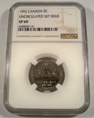 1992 CANADA 5c NGC SP 69 NICKEL FIVE CENT FROM THE UNCIRCULATED MINT SET SP69