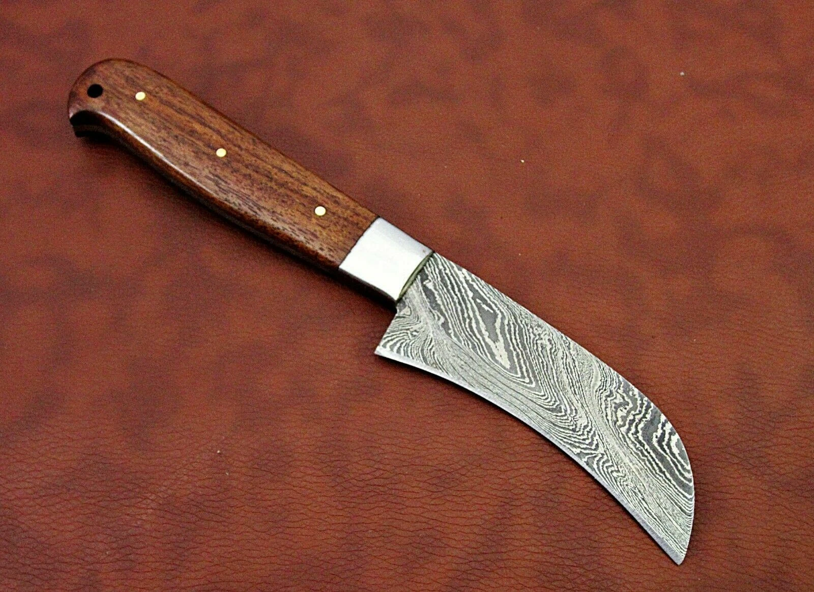 9.5" long Damascus steel blade peeler knife, Brown & Beige wood scale,
Opens in a new window or tab