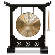 US Seller - Brass Chinese Gong With Black Elmwood Dragon Frame