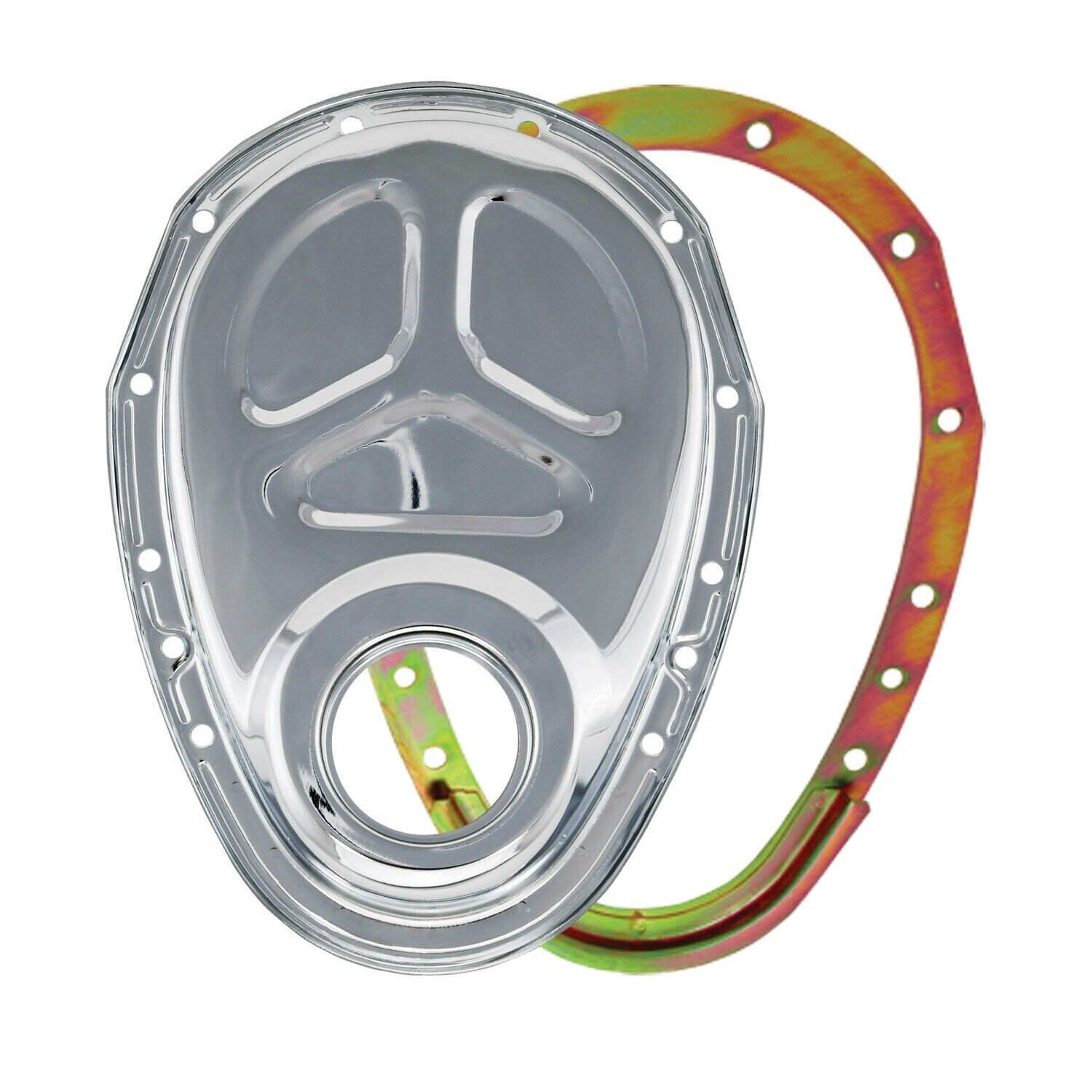 SB Chevy Chrome Steel 2Piece Timing Cover Kit Reinforced SBC 305 327