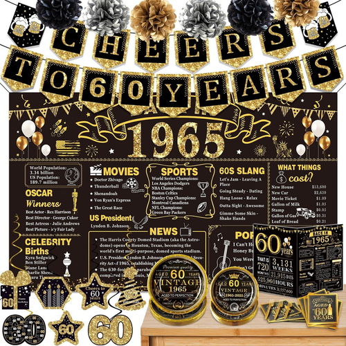 60Th Birthday Decorations for Men Women, 106 PCS Back in 1965 Decorations, Vi...