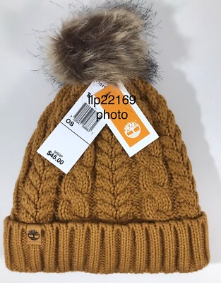 TIMBERLAND Cable Knit Sherpa Fleece Lined Fur Pompom