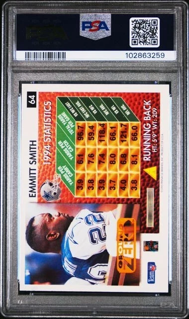 1995 Summit EMMITT SMITH Dallas Cowboys GROUND ZERO Parallel PSA 8 Pop 4 Low - Image 2 of 2
