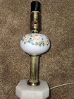 VINTAGE HAND PAINTED HURRICANE LAMP MILK GLASS ROSES MARBLE BASE SHABBY