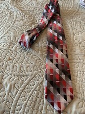 Bespoke New York Men  s Neck Tie Geometric Pattern Red And Gray Great Office Wear