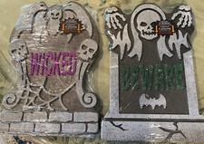 New 3 Styrofoam Tombstone Halloween Decor Yard Sign includes Yard Stakes 11x16