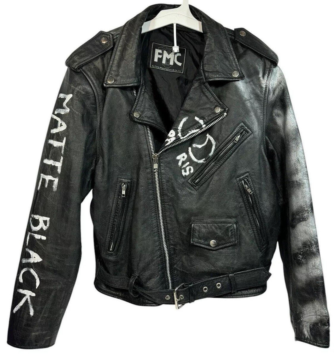 Vtg FMC Leather Jacket Mens 44 Custom Painted Art Moto Biker Vtg FMC Leather Jacket Mens 44 Custom Painted Art Moto Biker