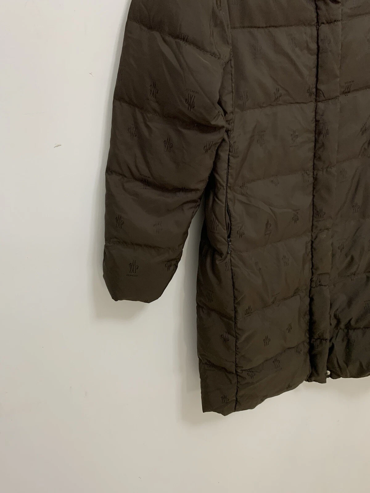 VINTAGE MONCLER PUFFER CAPPOTTO TRAPUNTATO LUNGO TAGLIA 2 MARRONE Monogram Logo #Z4