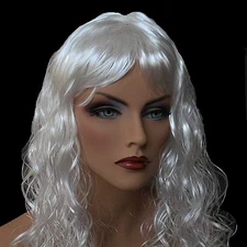 18" Long White Synthetic Curly Wavy Hair Wig for Cosplay Party Fancy Dress, NEW