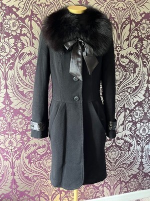 Daniela Ryale schwarzer Wollmix Mantel mit Fuchspelzkragen Größe M