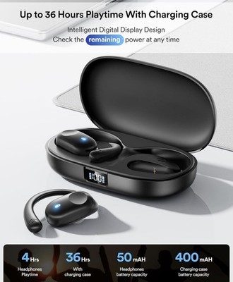 True Open Ear Headphones, Bluetooth Headphones 5.3 Sports with Smart Digital ...