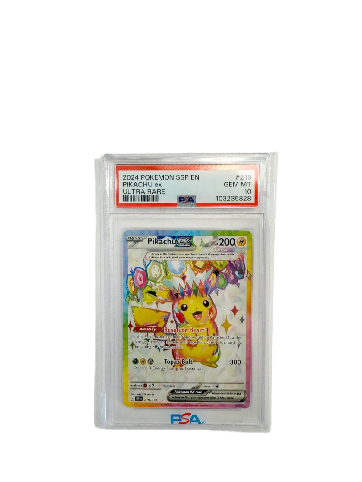 Pokémon TCG Pikachu EX Holo Card 219/191 Surging Sparks PSA GEM MINT 10