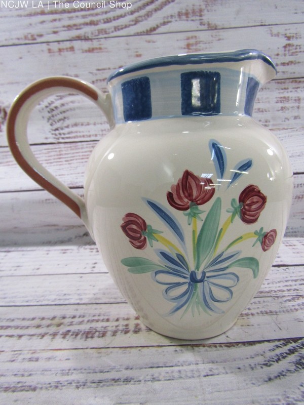 Lenox Poppies On Blue Terra Cotta Ceramic 32oz Pitcher