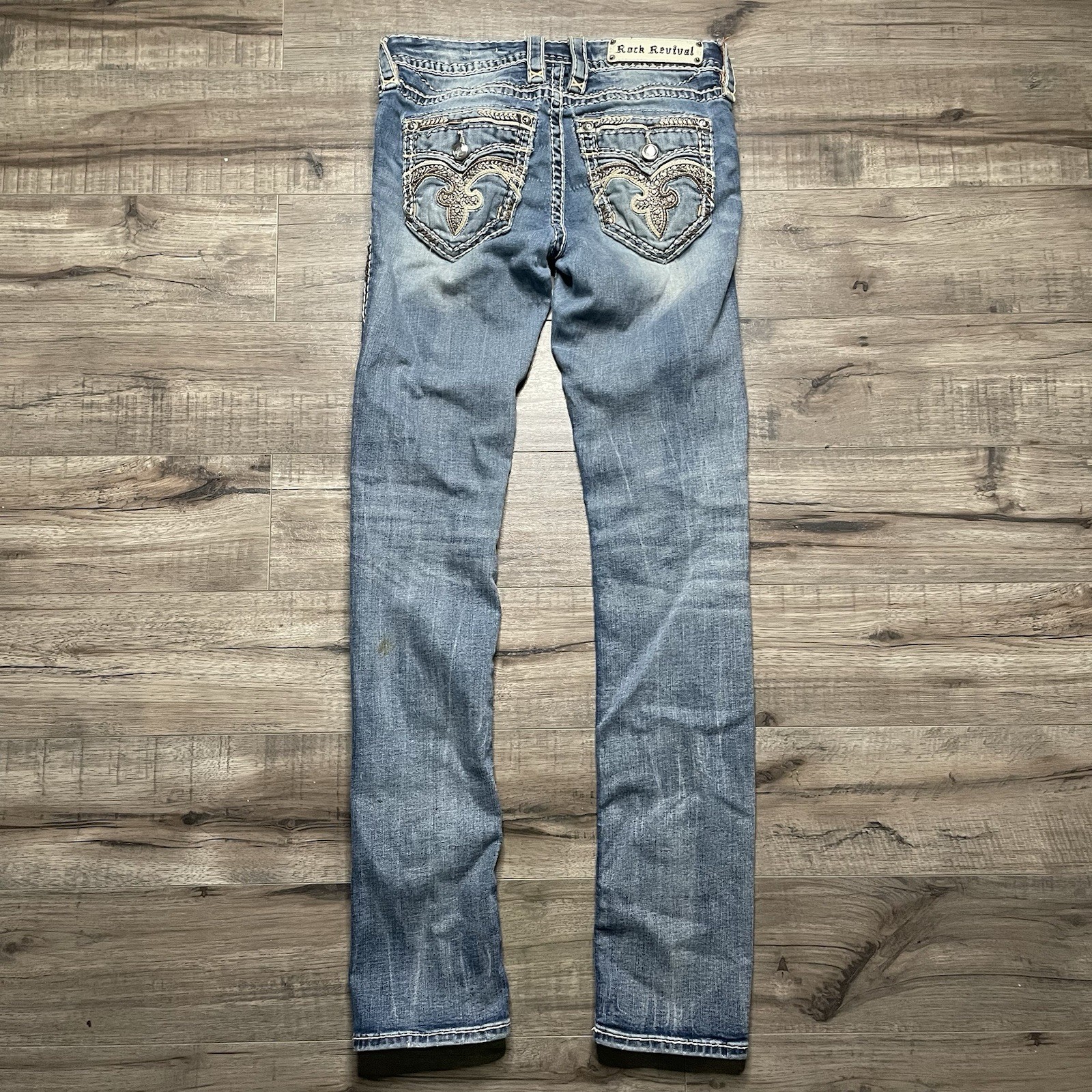 Women's Y2K Rock Revival Pilkin Straight Embellished Distressed Skinny Jeans 26