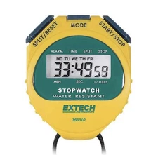 Extech 365510 Water Resistant Yellow Stopwatch with Timer & Clock