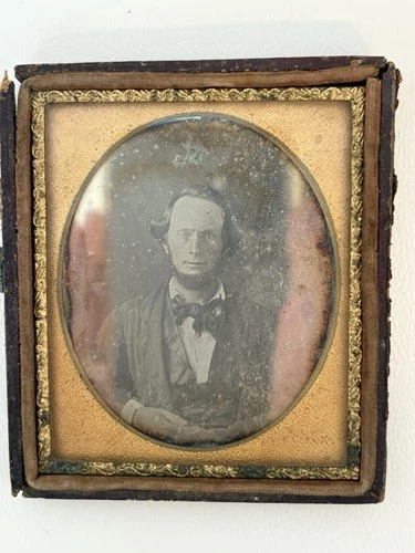 Antique Daguerreotype Portrait of Man in Union Case, Framed, 3x3.5" mirrored