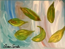 NATURE PAINTING  16X20 Drifting Green Leaves Fine Art Home Interior Decoration