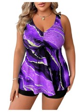 Women's Plus Size 2 Piece Tie Dye Tankini Swimsuits Tummy Control Ruffle Draw...