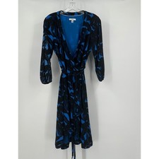 Halston Womens Abstract Print Old Money Wrap Midi Dress Size XS Office Career