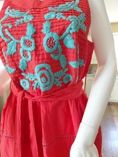 Mexican Embroidered Dress Size L Midi Colorful Teal Red. 289