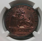 BELGIUM 10 Centimes 1848 / 38 NGC UNC Details Lion Copper Rainbow Overstrike Red