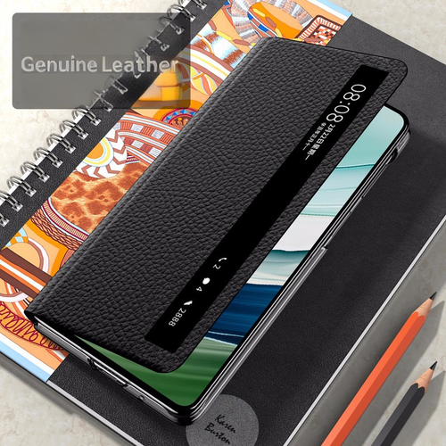 Vollnarbige Smart Window Echtleder Slim Flip Case Hülle für Honor Magic V5 - Bild 4 von 18