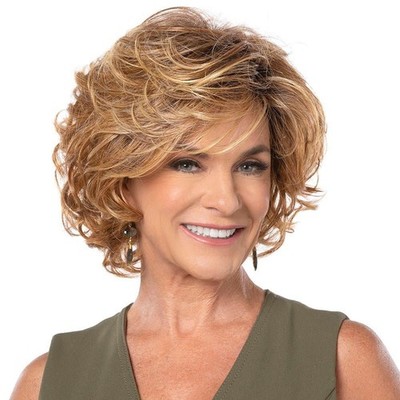 Toni Brattin Wig - Brunette Chin-Length Curly Layered Waves COLOR IN PHOTOS