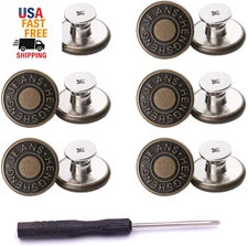 12 Pcs Button for Sewing Metal Jeans, 17 Mm No-Sew Nailess Removable Metal Jeans