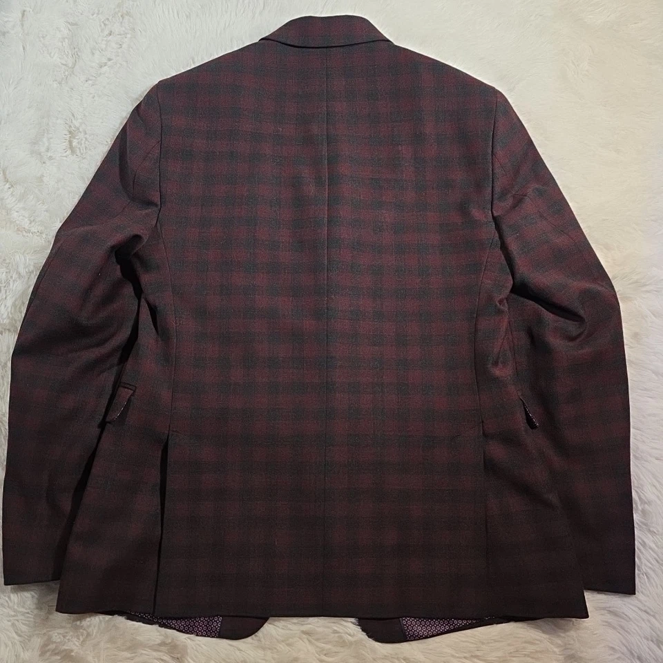 Chaqueta Blazer Original Penguin Granate Borgoña Cuadros Mezcla Lana Para Hombre Talla 38S Foto 3 de 4
