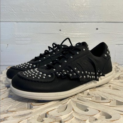 Geox sneakers black, fringe and studded. Youth size 4 or women s size 6. NWOT.