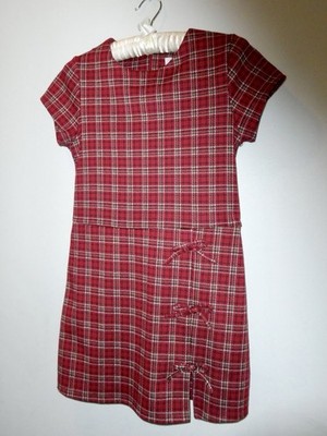 Zara Girls Red/White Plaid Shift Dress 13-14 Knee Crew Bow Zip Cap Sleeve
