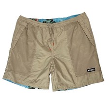 Columbia Men  s XXL Reversible Swim Trunks Blue Floral Tan Mesh Lined 8  Inseam