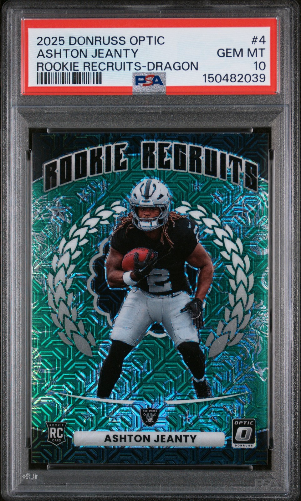 2025 PANINI DONRUSS OPTIC ROOKIE RECRUITS DRAGON #4 ASHTON JEANTY RC /24 PSA 10