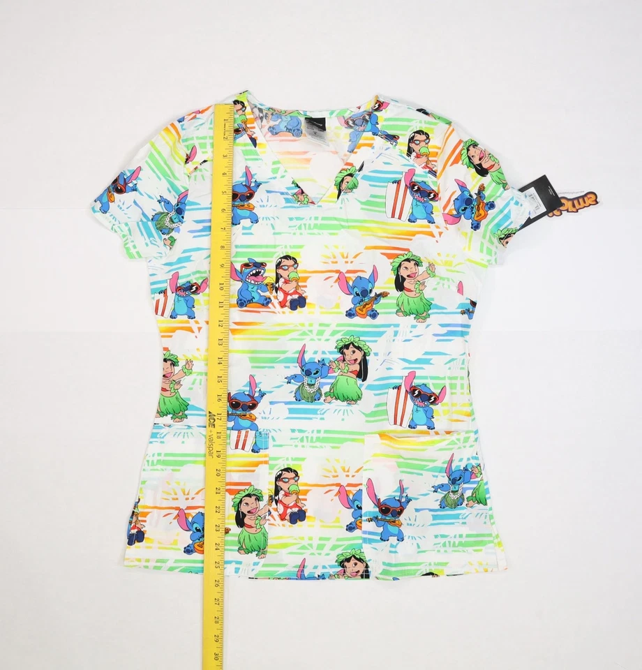 Disney Lilo & Stitch Scrub Top Womens Small V Neck Tooniforms Nurse Hula Print - Image 2 of 4