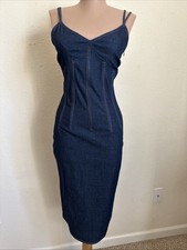 VTG Dolce & Gabbana Denim Corset Wiggle Bodycon Dress Y2K Lace Up Back S 28/42 M