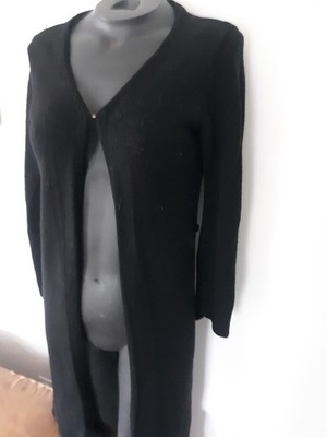 EDDIE BAUER Black 100% Fine Merino Wool Open Front Midi Cardigan Sweater XS